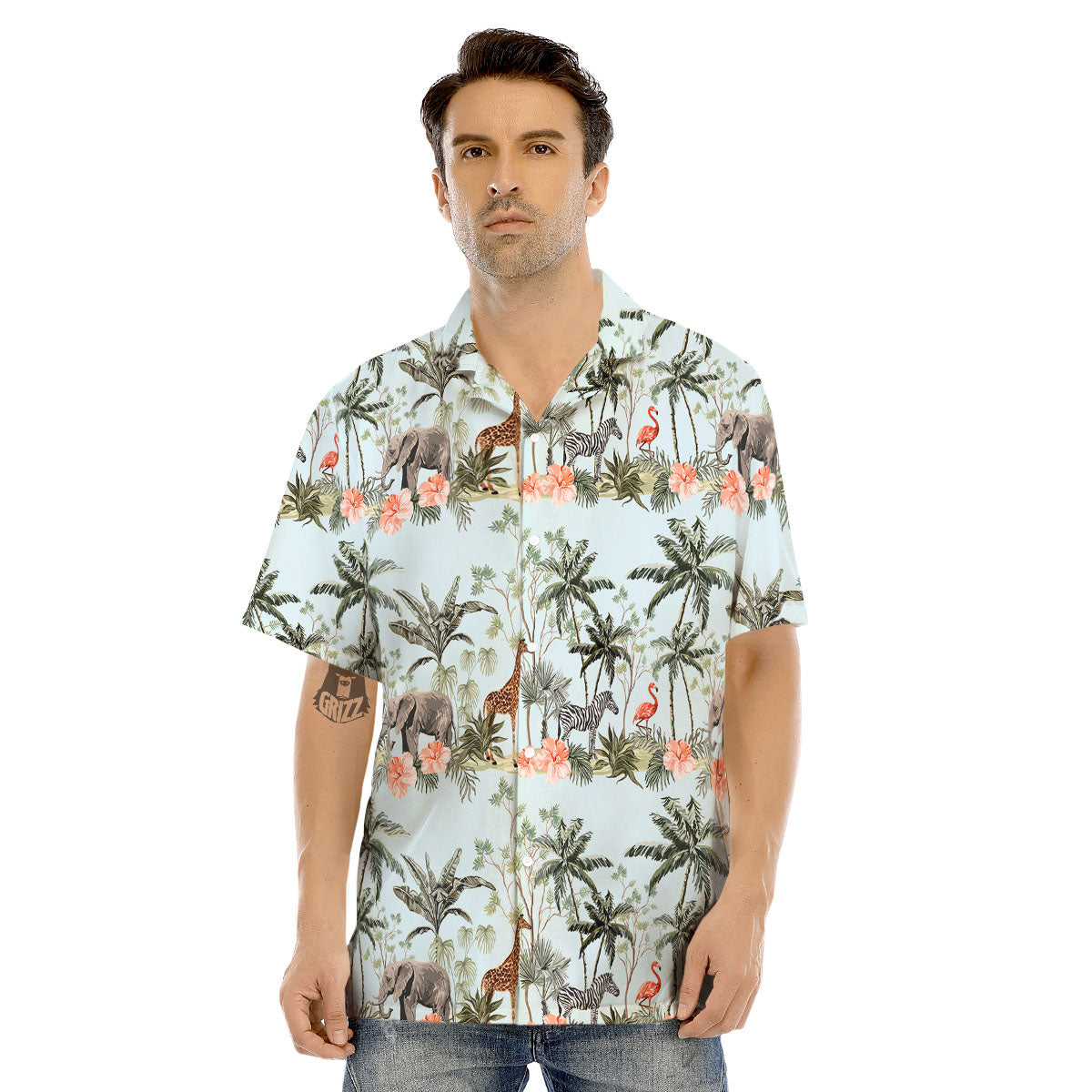 Giraffe Tropical Zebra Print Pattern Men's Hawaiian Shirt-grizzshop