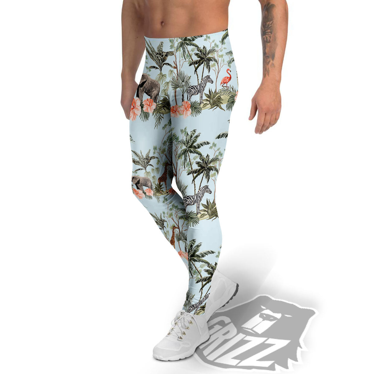 Giraffe Tropical Zebra Print Pattern Men's Leggings-grizzshop