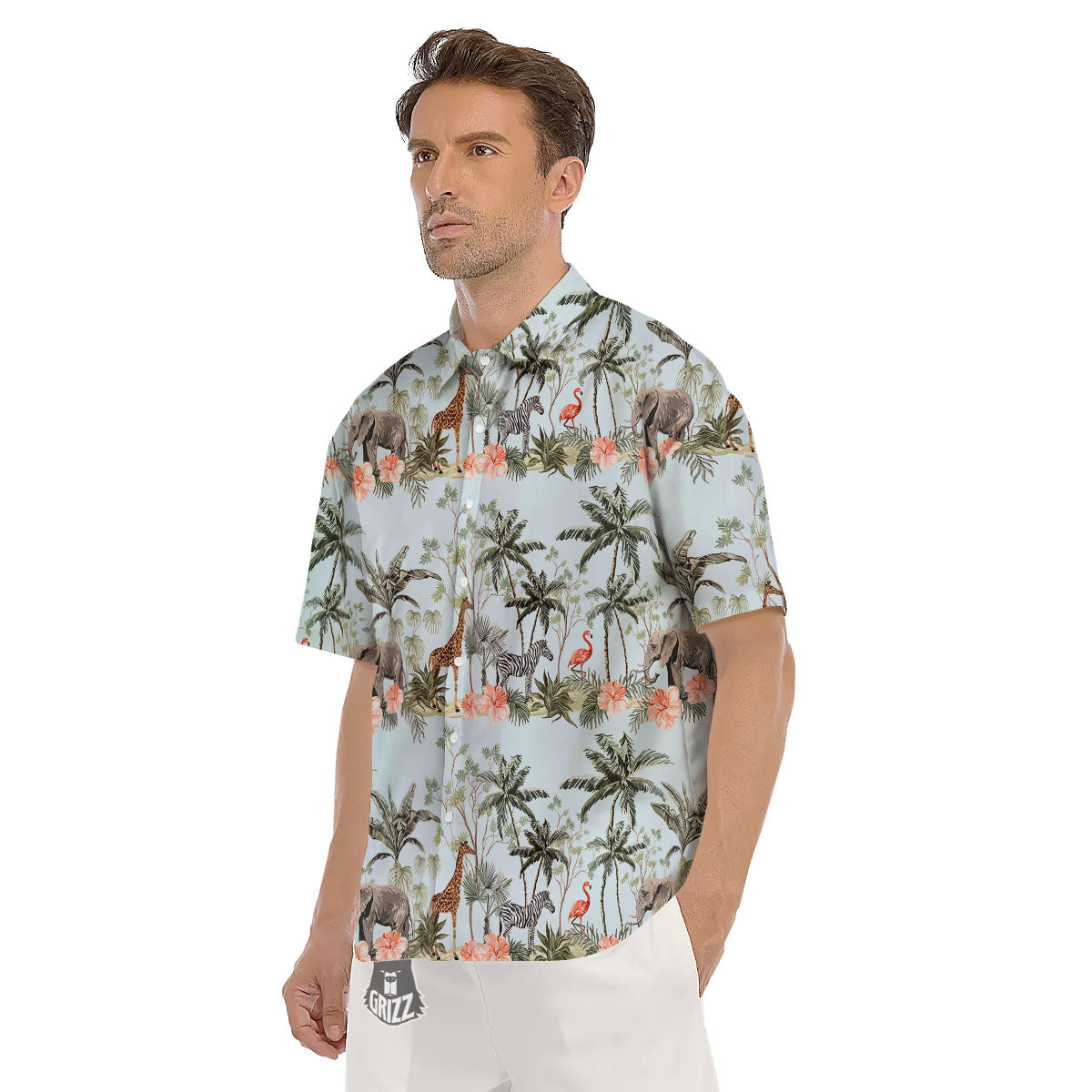 Giraffe Tropical Zebra Print Pattern Men's Short Sleeve Shirts-grizzshop