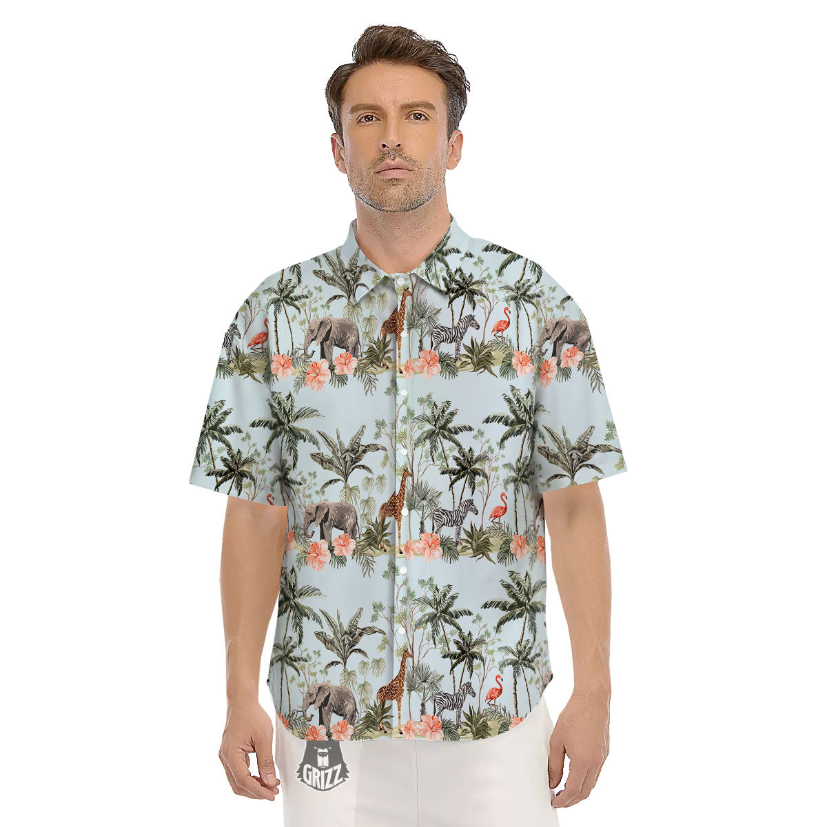 Giraffe Tropical Zebra Print Pattern Men's Short Sleeve Shirts-grizzshop