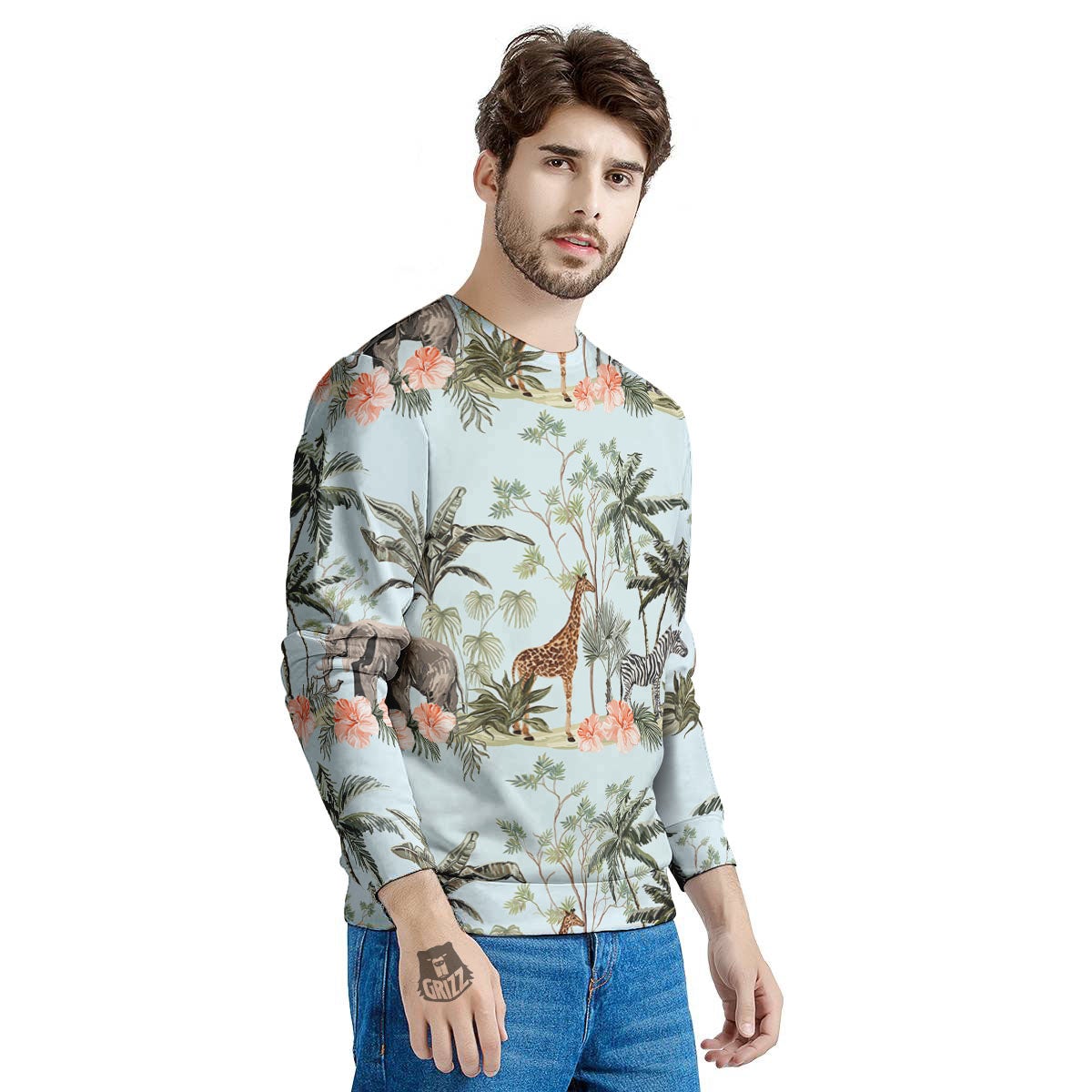 Giraffe Tropical Zebra Print Pattern Men's Sweatshirt-grizzshop