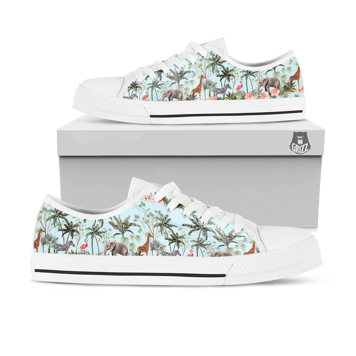 Giraffe Tropical Zebra Print Pattern White Low Top Shoes-grizzshop