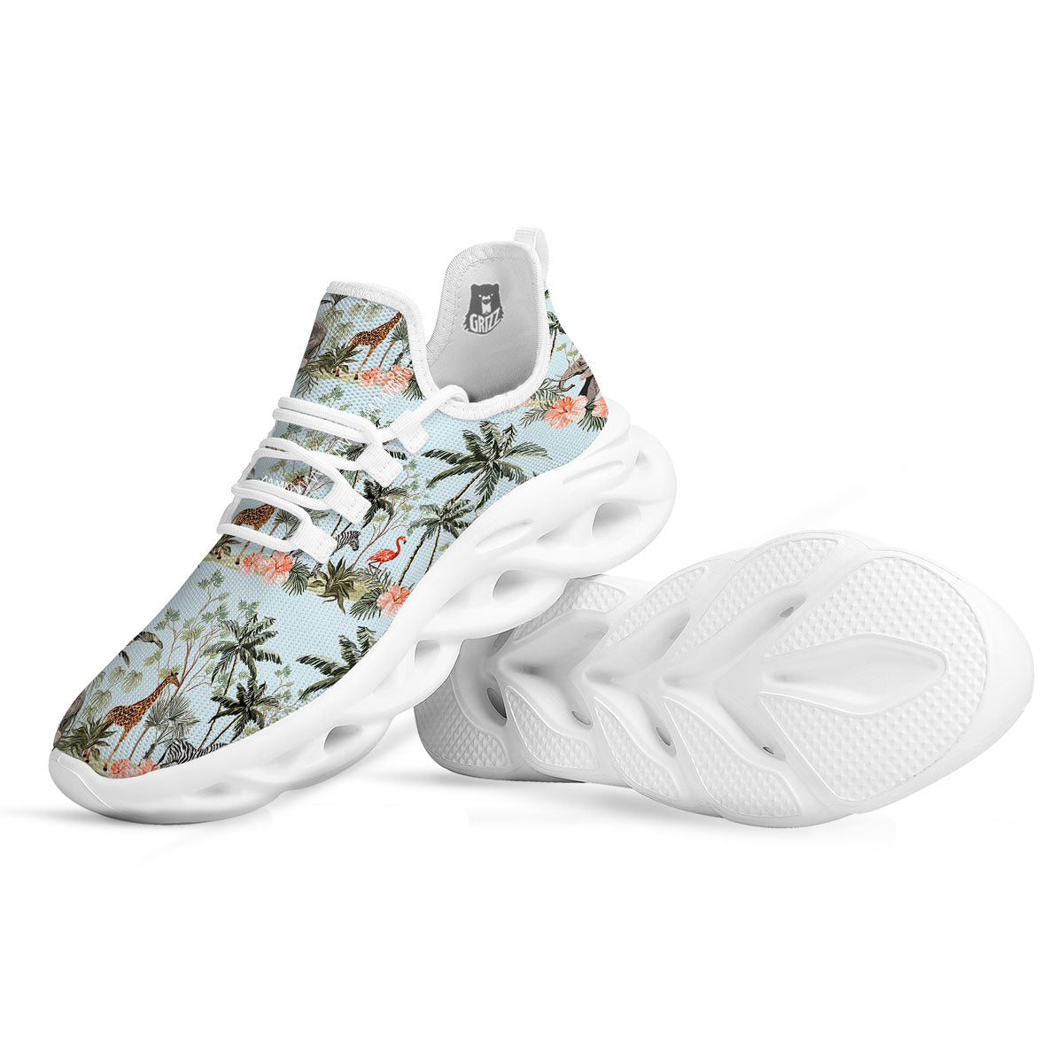 Giraffe Tropical Zebra Print Pattern White Running Shoes-grizzshop