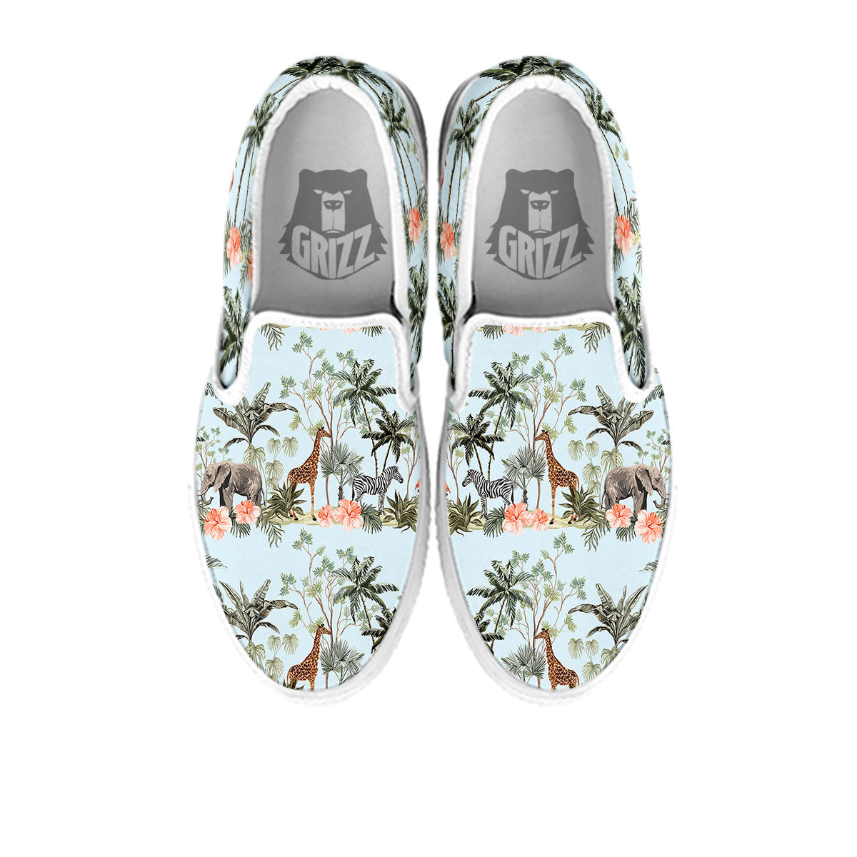 Giraffe Tropical Zebra Print Pattern White Slip On Shoes-grizzshop