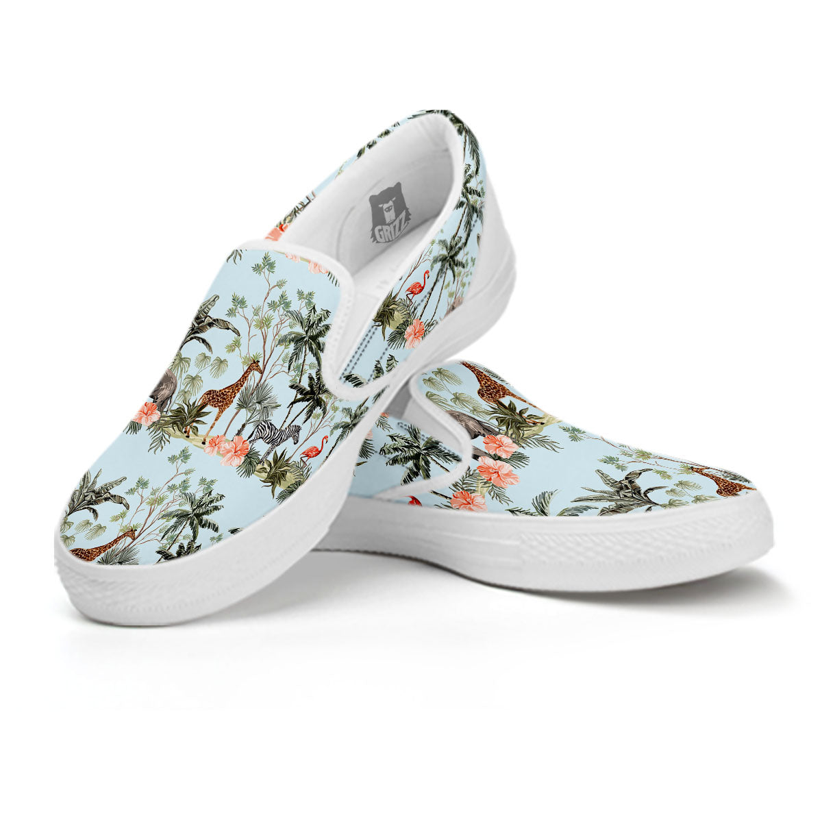Giraffe Tropical Zebra Print Pattern White Slip On Shoes-grizzshop