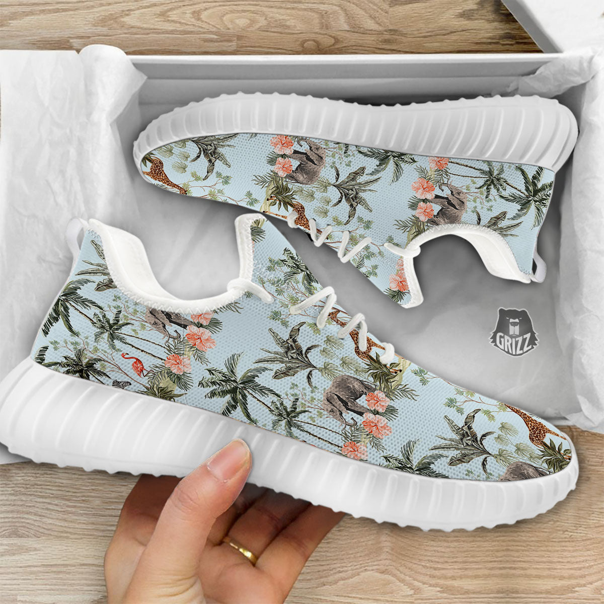 Giraffe Tropical Zebra Print Pattern White Walking Shoes-grizzshop