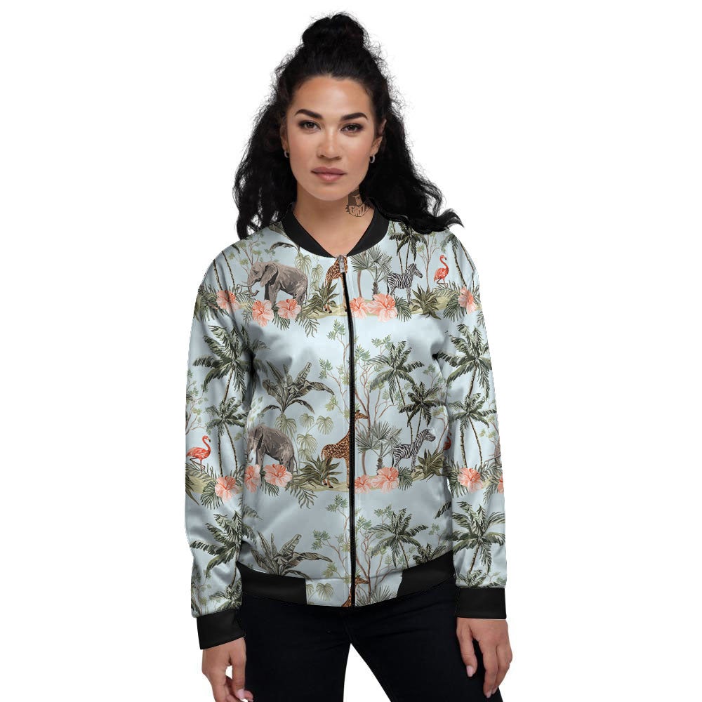 Giraffe Tropical Zebra Print Pattern Women's Bomber Jacket-grizzshop