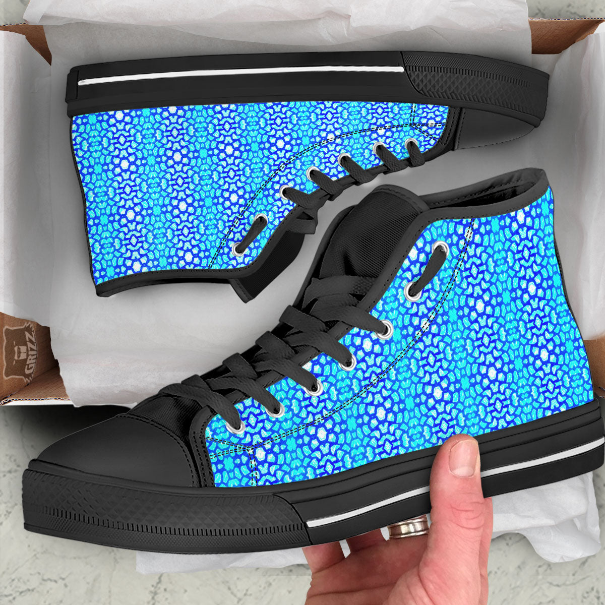 Giraffe Turquoise Print Pattern Black High Top Shoes-grizzshop