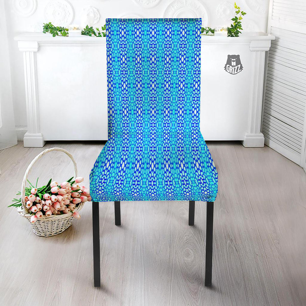 Giraffe Turquoise Print Pattern Dining Chair Slipcover-grizzshop