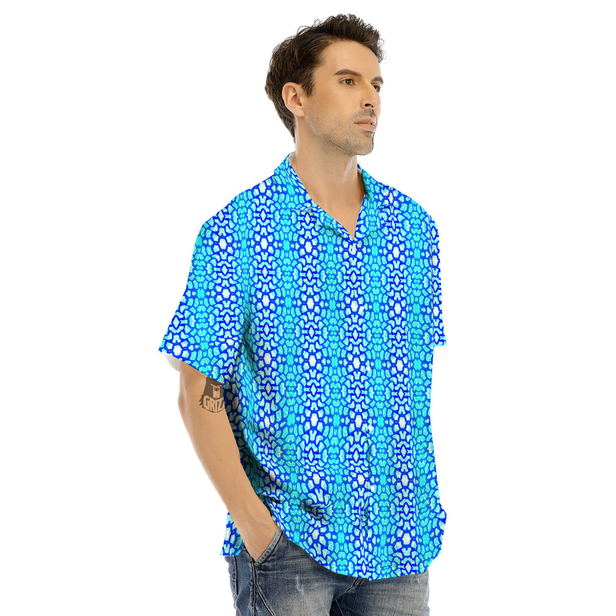 Giraffe Turquoise Print Pattern Men's Hawaiian Shirt-grizzshop