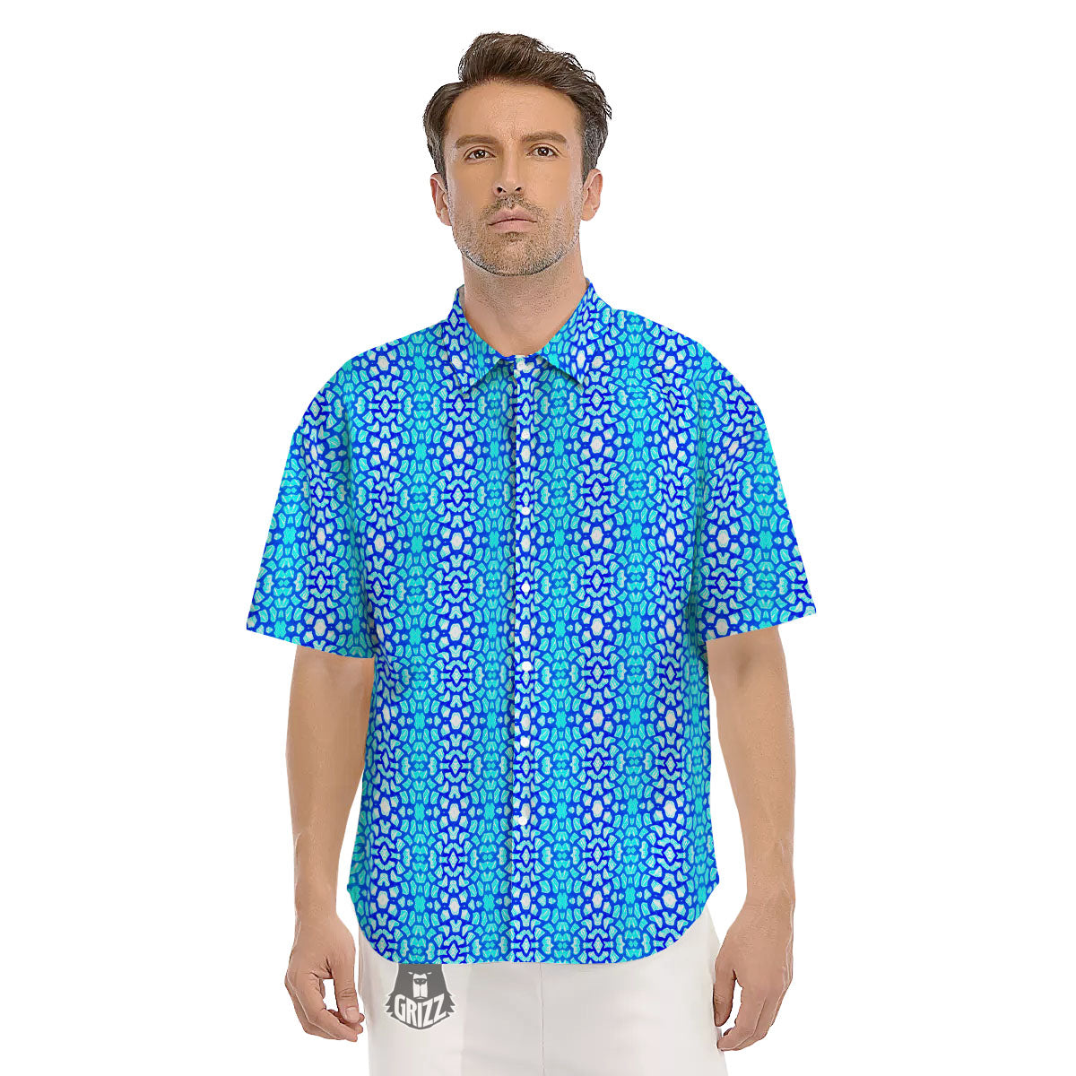 Giraffe Turquoise Print Pattern Men's Short Sleeve Shirts-grizzshop