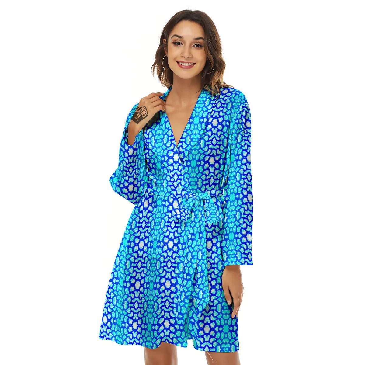 Giraffe Turquoise Print Pattern Women's Robe-grizzshop