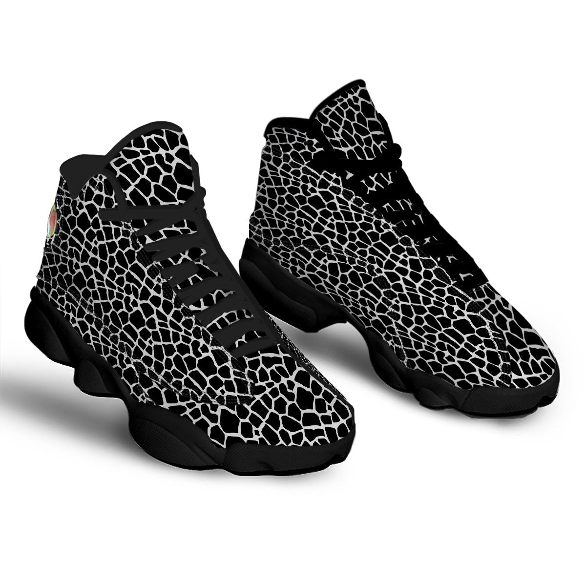 Giraffe White And Black Print Pattern Black Basketball Shoes-grizzshop