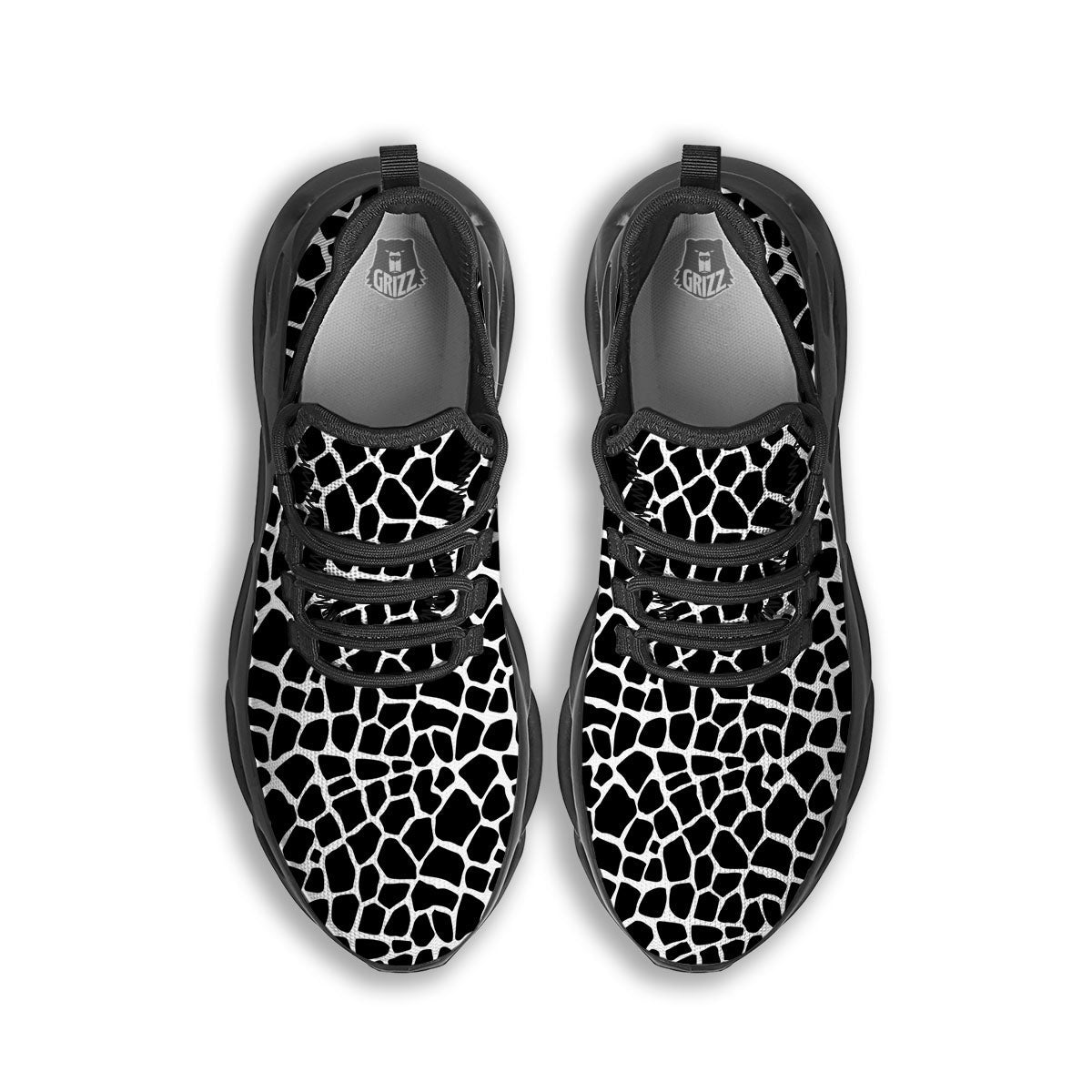 Giraffe White And Black Print Pattern Black Running Shoes-grizzshop