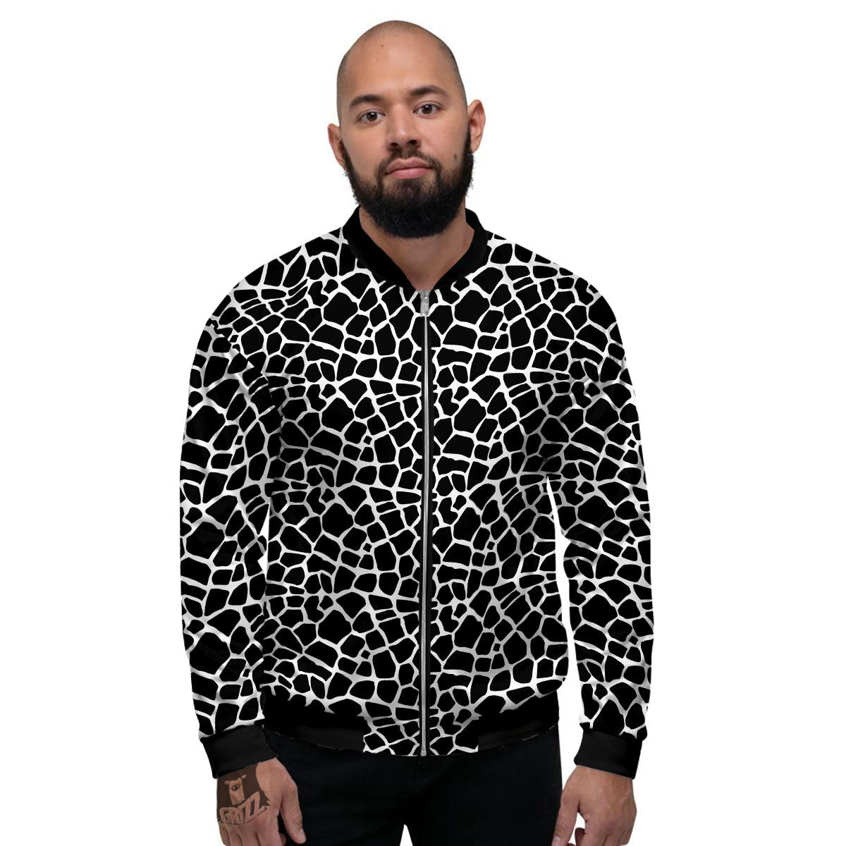 Giraffe White And Black Print Pattern Men's Bomber Jacket-grizzshop