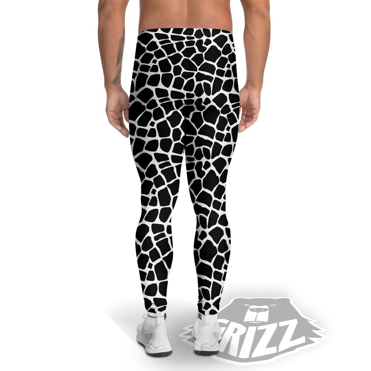 Giraffe White And Black Print Pattern Men's Leggings-grizzshop