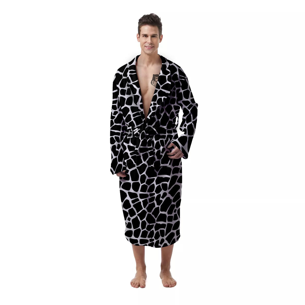 Giraffe White And Black Print Pattern Men's Robe-grizzshop