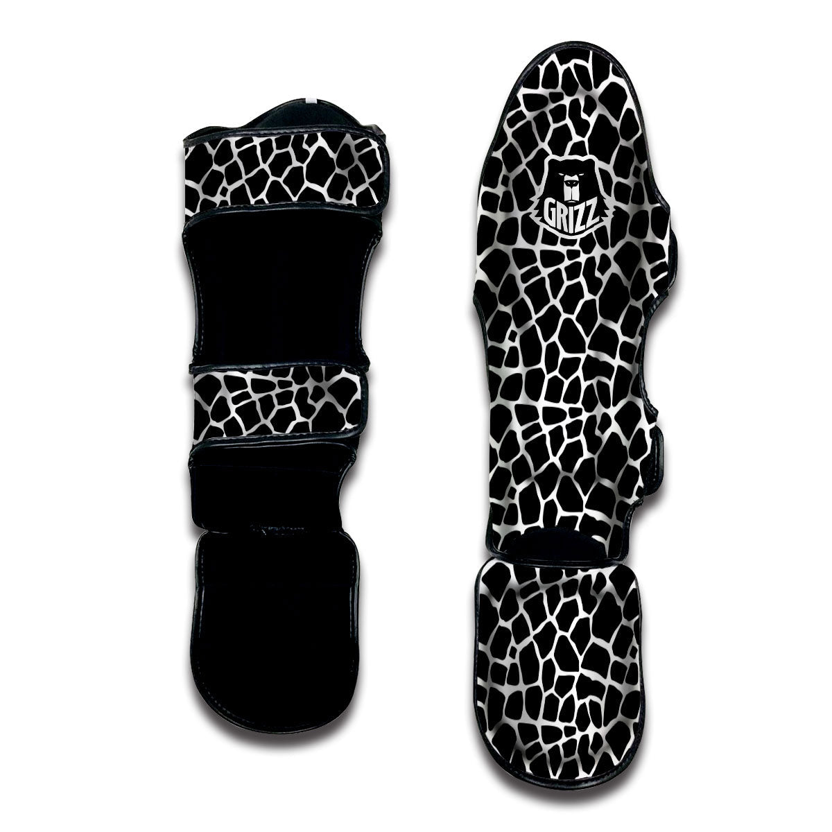Giraffe White And Black Print Pattern Muay Thai Shin Guards-grizzshop