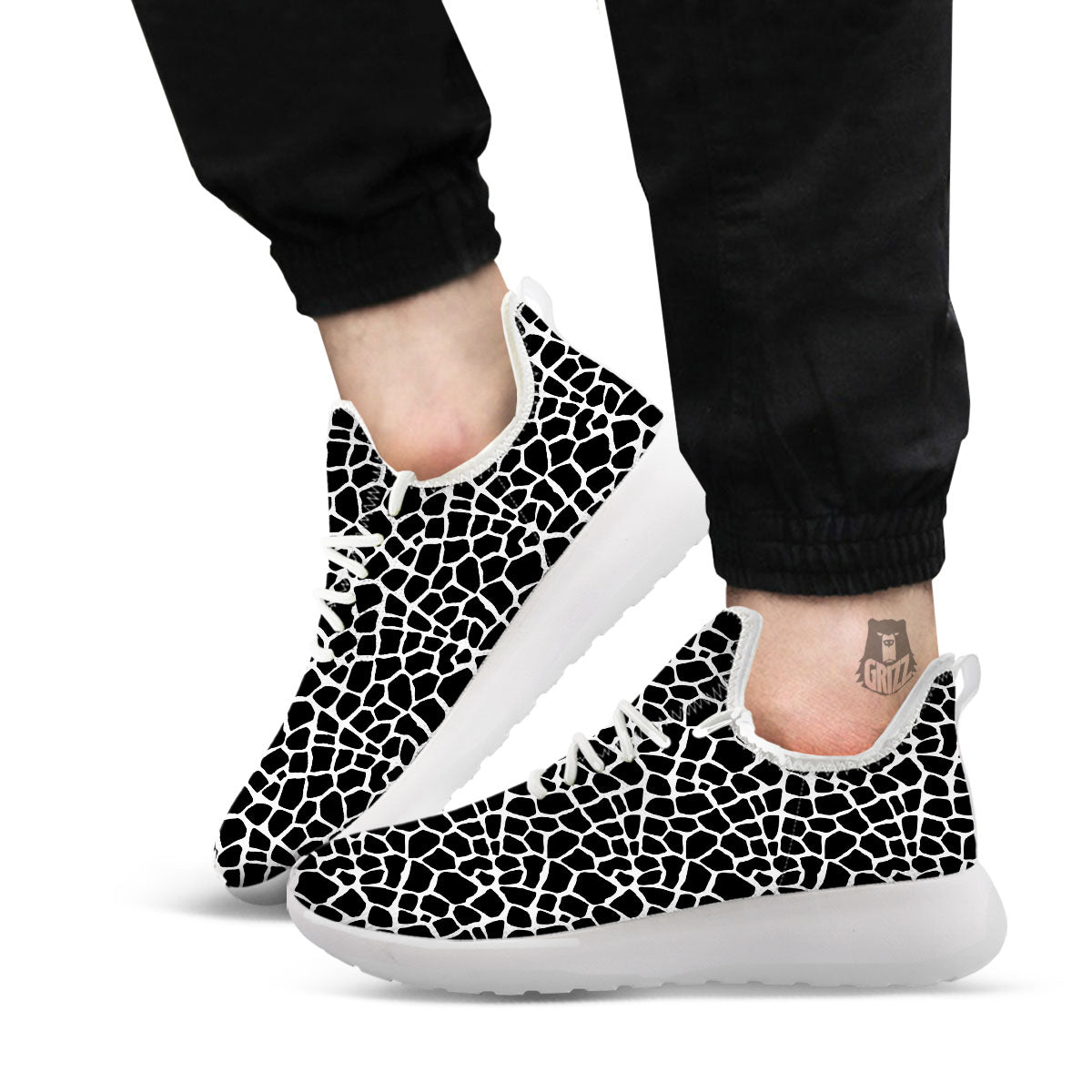 Giraffe White And Black Print Pattern White Athletic Shoes-grizzshop