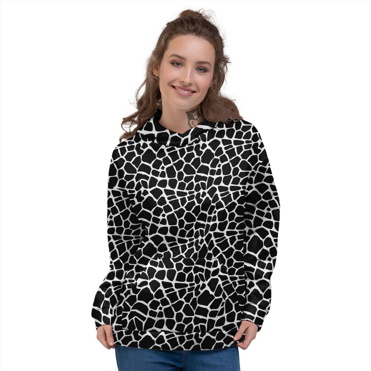 Giraffe White And Black Print Pattern Women's Hoodie-grizzshop