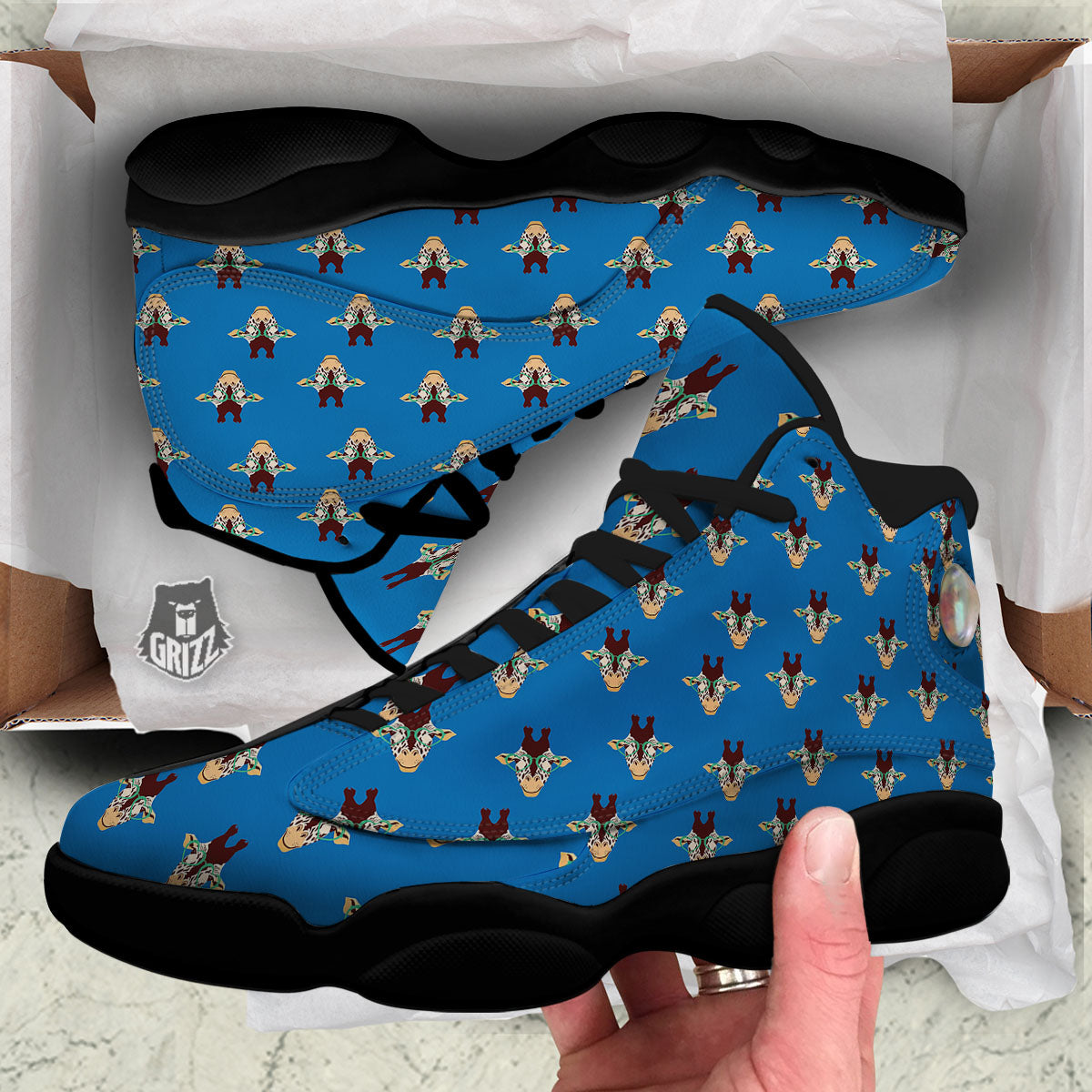Giraffe With Glasses Print Pattern Black Basketball Shoes-grizzshop