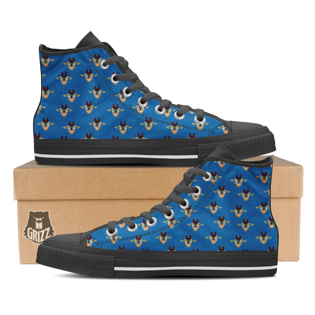 Giraffe With Glasses Print Pattern Black High Top Shoes-grizzshop