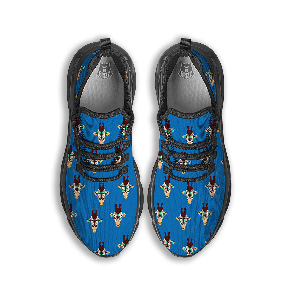 Giraffe With Glasses Print Pattern Black Running Shoes-grizzshop