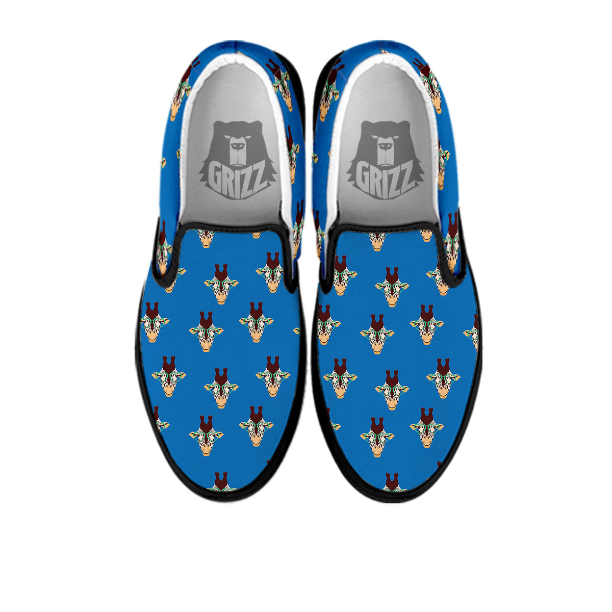 Giraffe With Glasses Print Pattern Black Slip On Shoes-grizzshop