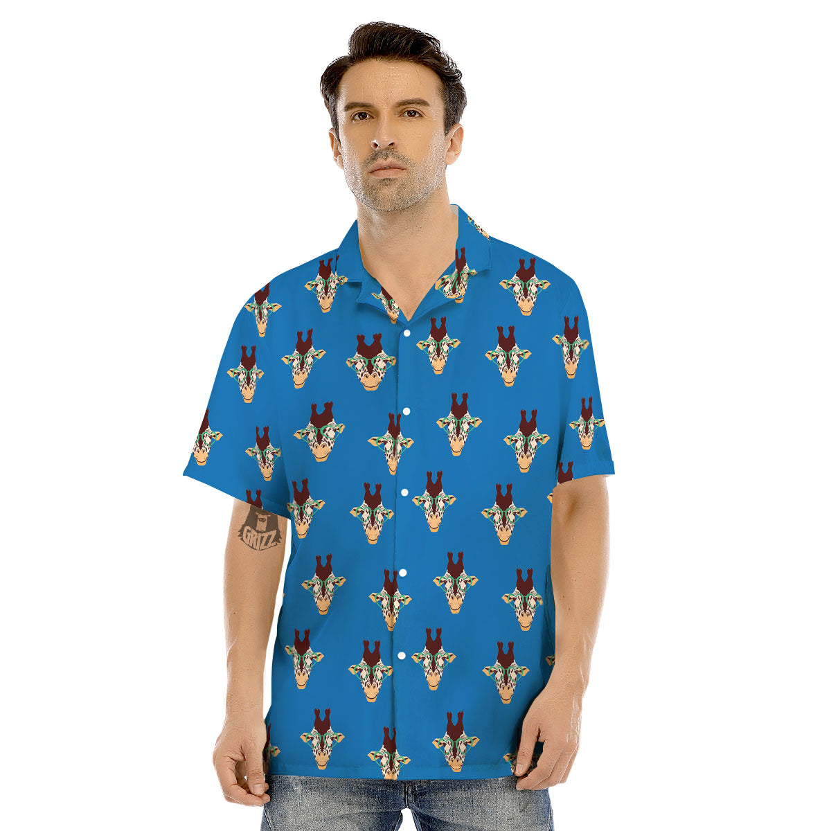 Giraffe With Glasses Print Pattern Men's Hawaiian Shirt-grizzshop