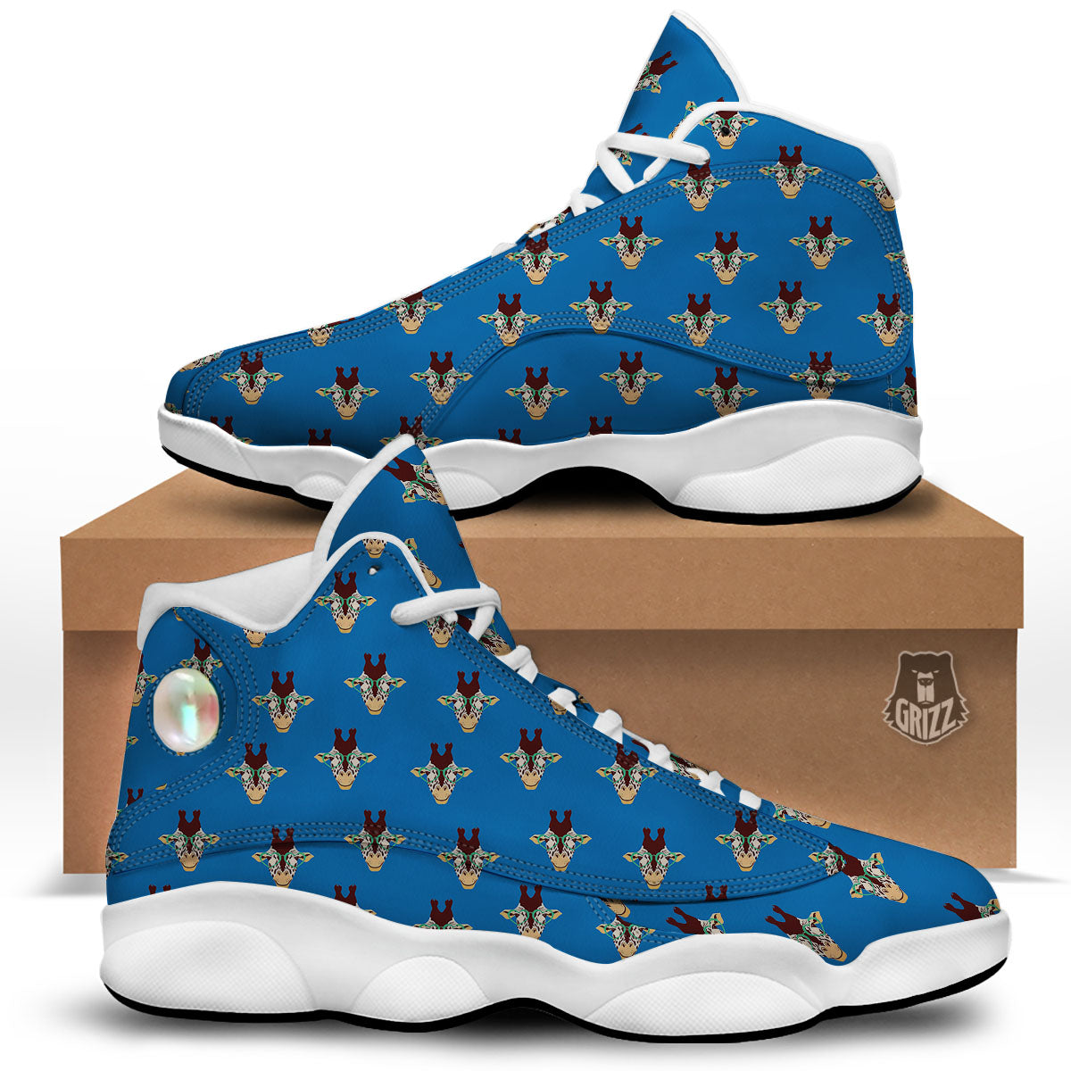 Giraffe With Glasses Print Pattern White Basketball Shoes-grizzshop
