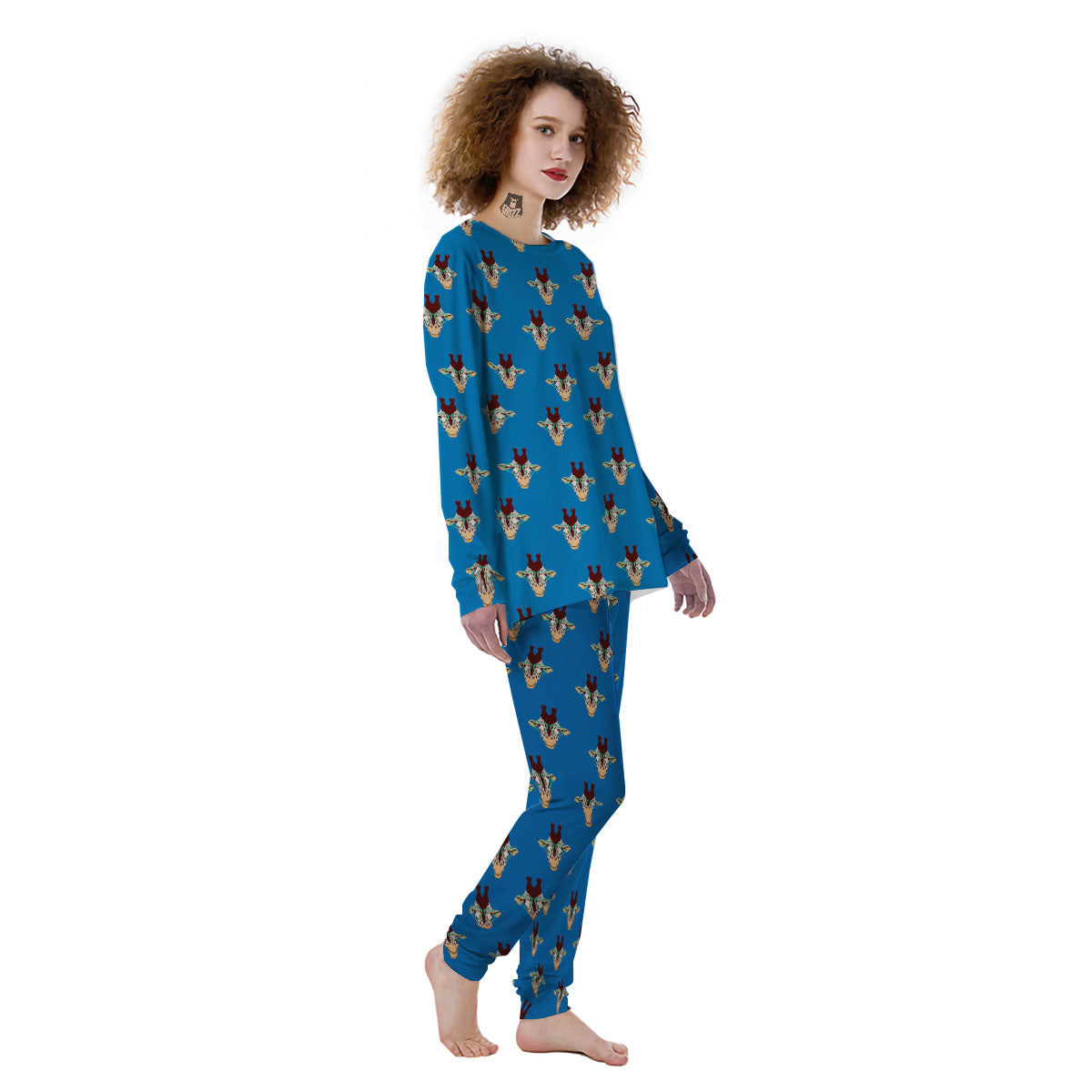 Giraffe With Glasses Print Pattern Women's Pajamas-grizzshop