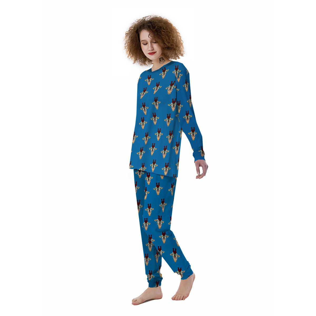 Giraffe With Glasses Print Pattern Women's Pajamas-grizzshop