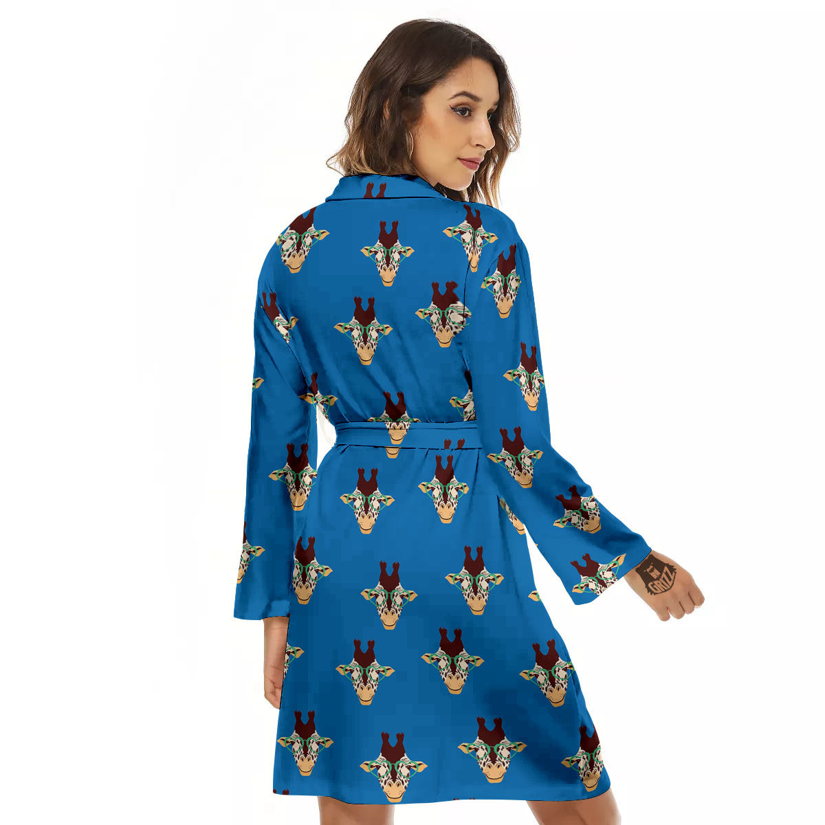 Giraffe With Glasses Print Pattern Women's Robe-grizzshop