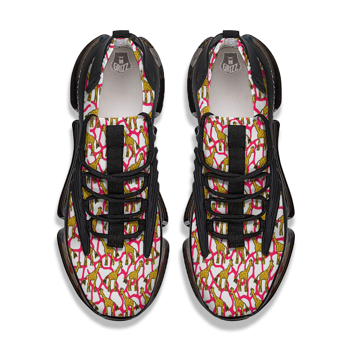 Giraffe Yellow And Pink Print Pattern Black Gym Shoes-grizzshop