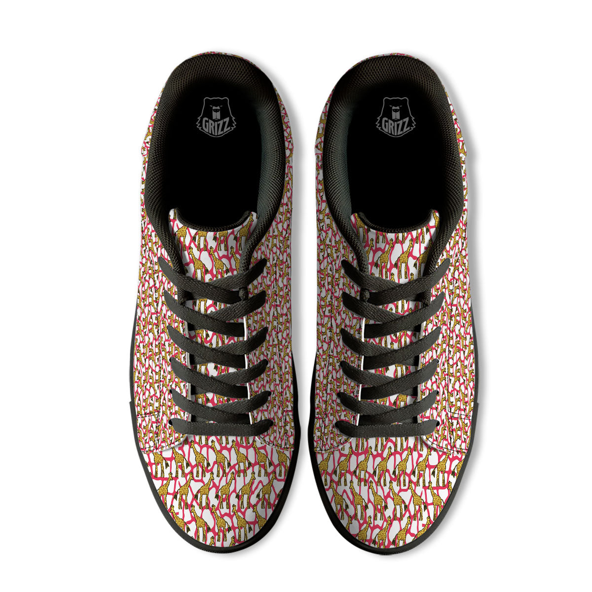 Giraffe Yellow And Pink Print Pattern Black Low Top Sneakers-grizzshop