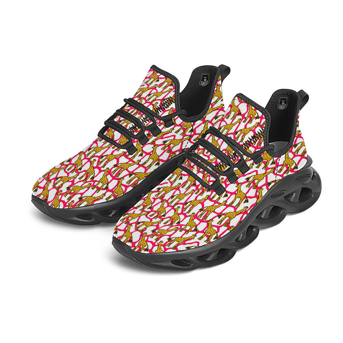 Giraffe Yellow And Pink Print Pattern Black Running Shoes-grizzshop