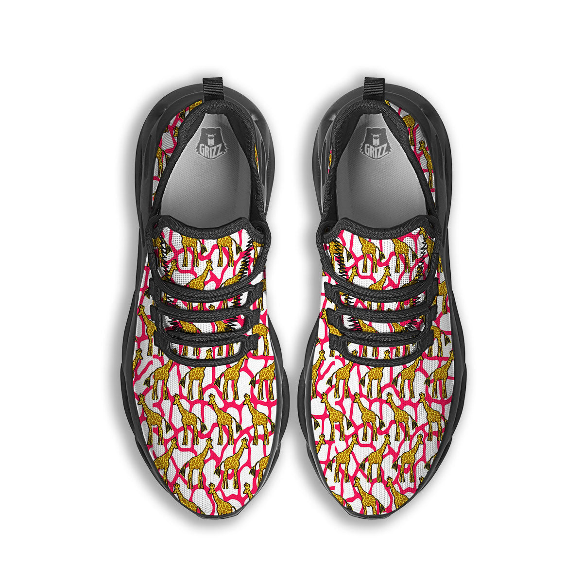 Giraffe Yellow And Pink Print Pattern Black Running Shoes-grizzshop