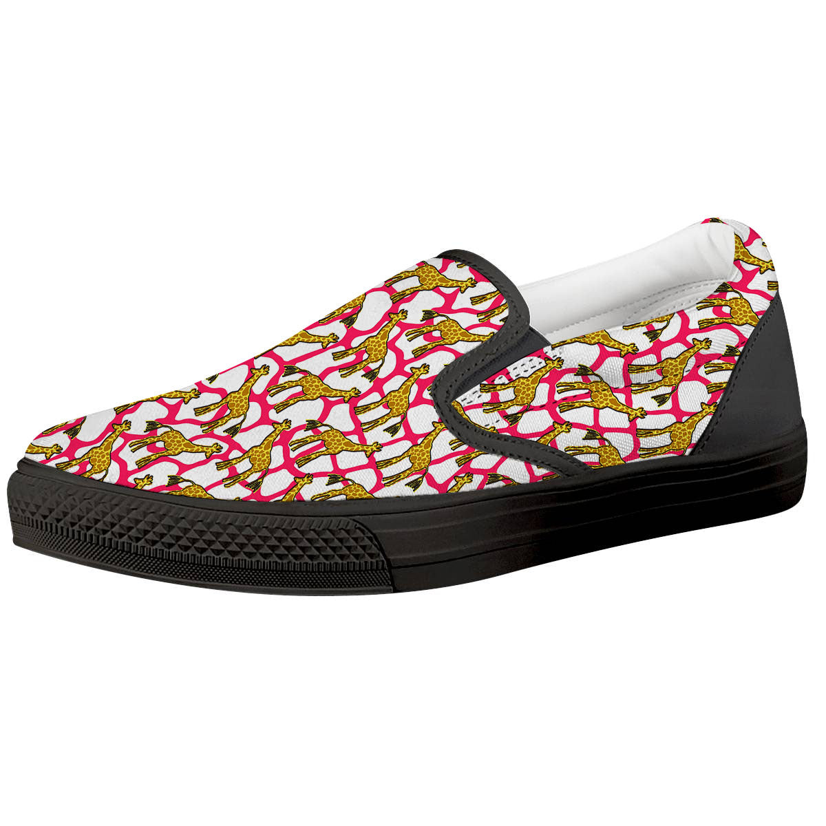 Giraffe Yellow And Pink Print Pattern Black Slip On Shoes-grizzshop