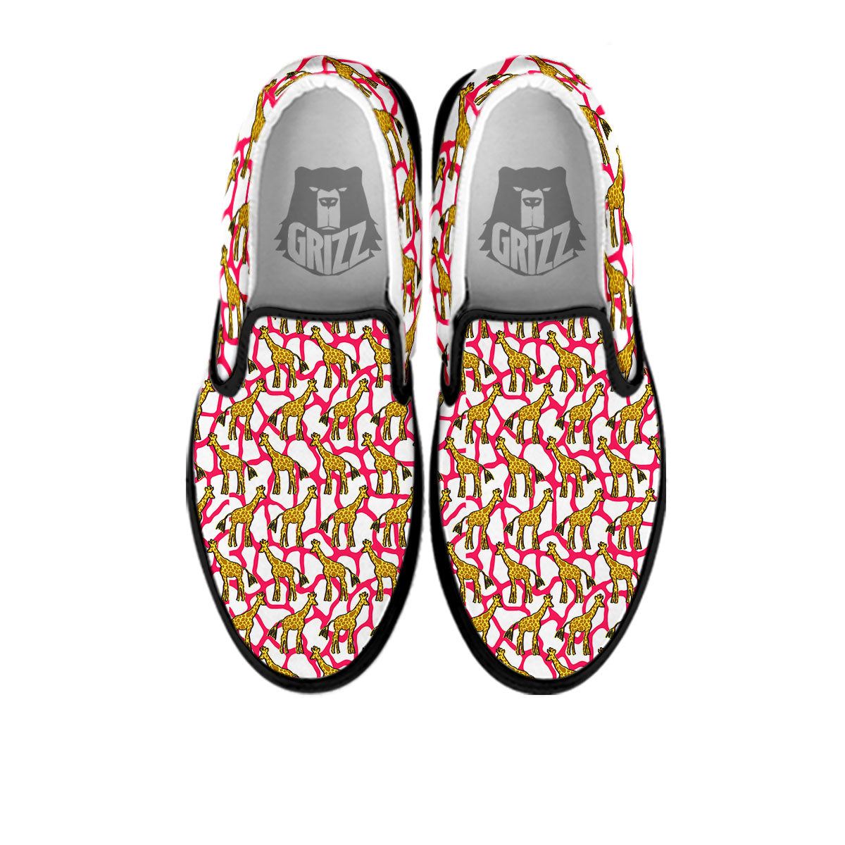 Giraffe Yellow And Pink Print Pattern Black Slip On Shoes-grizzshop