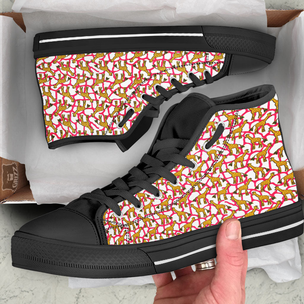 Giraffe Yellow And Pink Print Pattern High Top Shoes-grizzshop