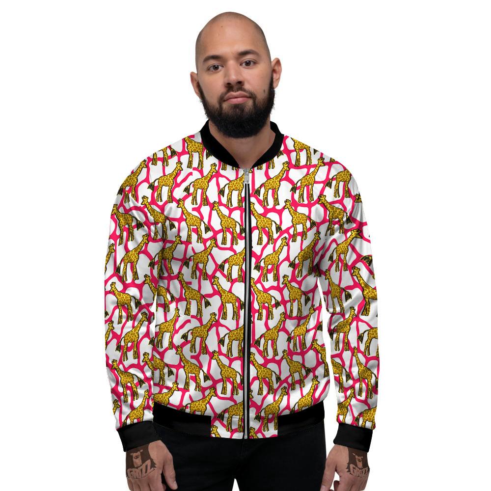 Giraffe Yellow And Pink Print Pattern Men's Bomber Jacket-grizzshop