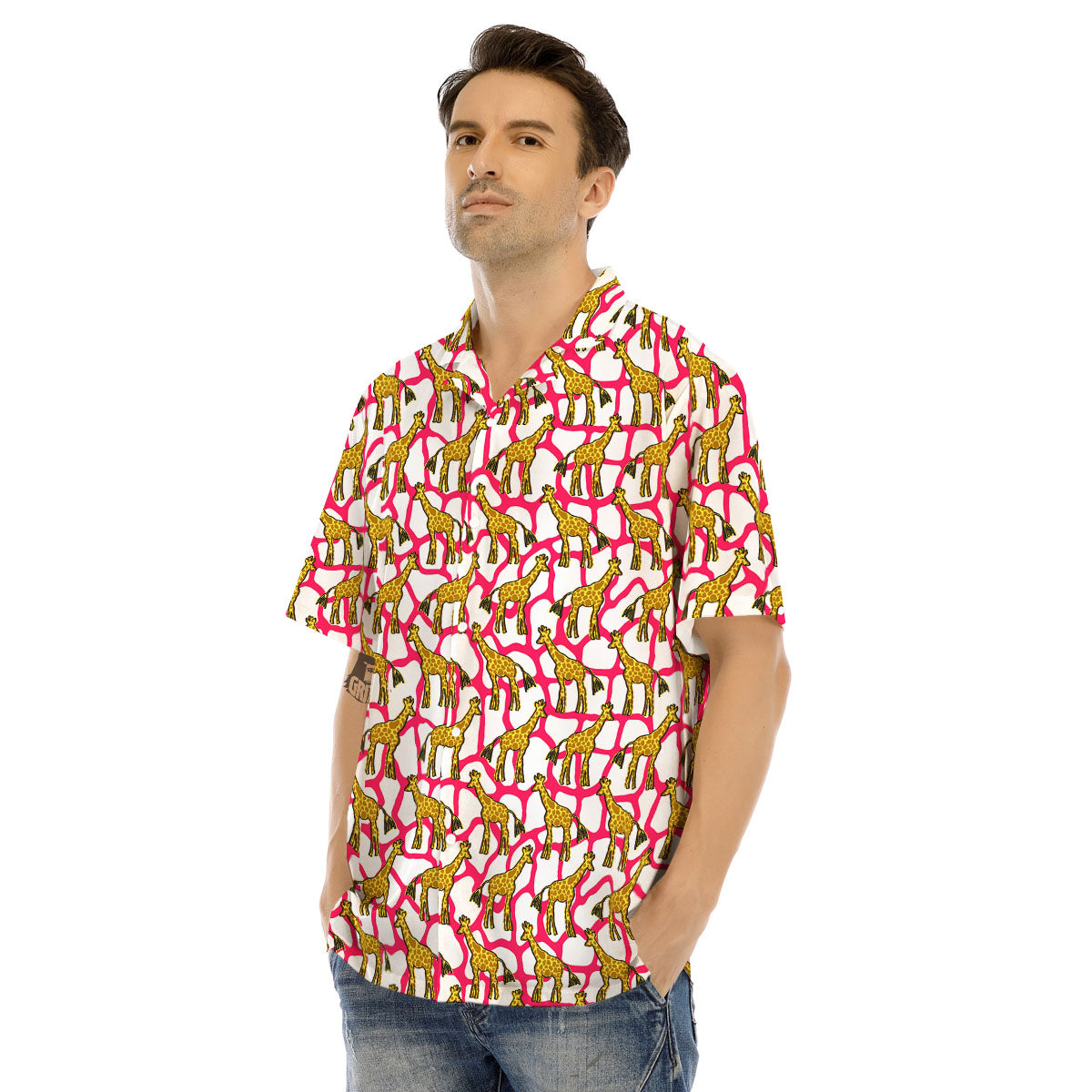 Giraffe Yellow And Pink Print Pattern Men's Hawaiian Shirt-grizzshop