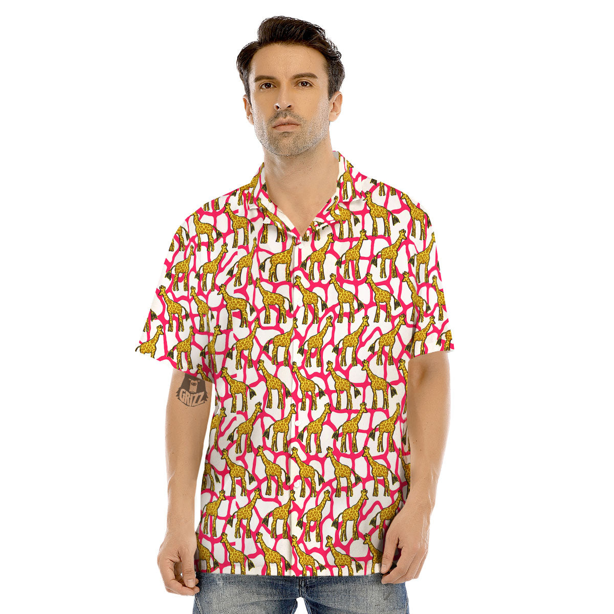 Giraffe Yellow And Pink Print Pattern Men's Hawaiian Shirt-grizzshop