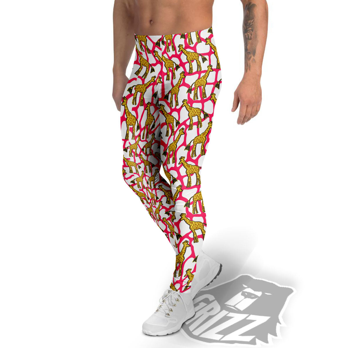 Giraffe Yellow And Pink Print Pattern Men's Leggings-grizzshop