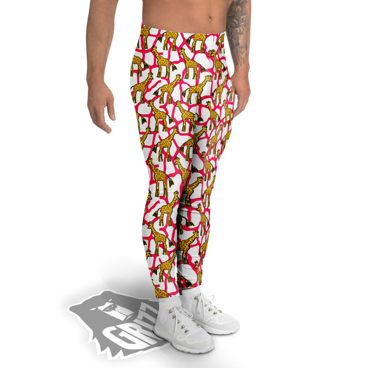 Giraffe Yellow And Pink Print Pattern Men's Leggings-grizzshop