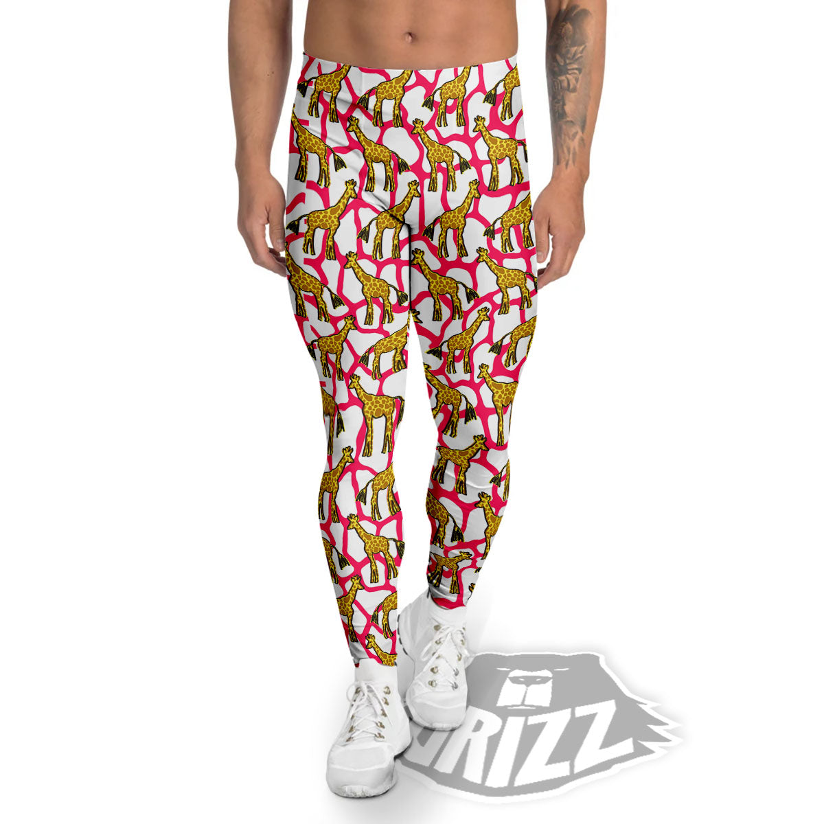 Giraffe Yellow And Pink Print Pattern Men's Leggings-grizzshop