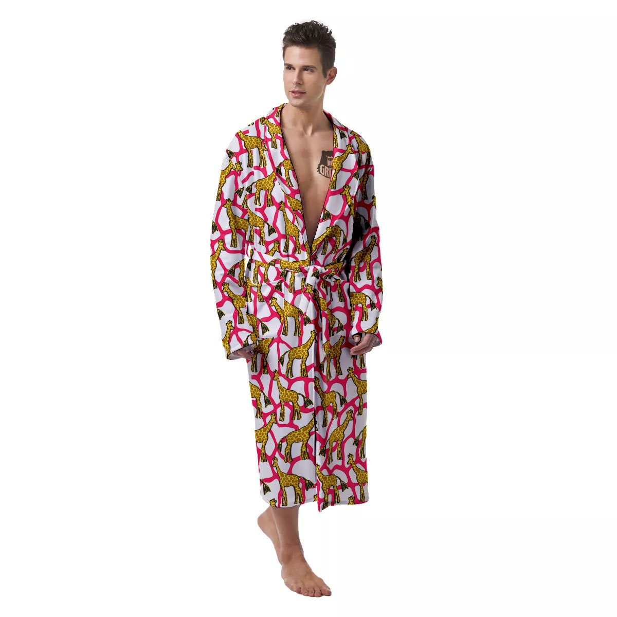 Giraffe Yellow And Pink Print Pattern Men's Robe-grizzshop
