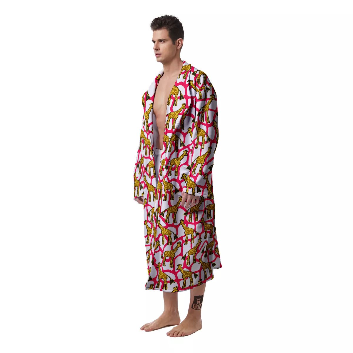 Giraffe Yellow And Pink Print Pattern Men's Robe-grizzshop