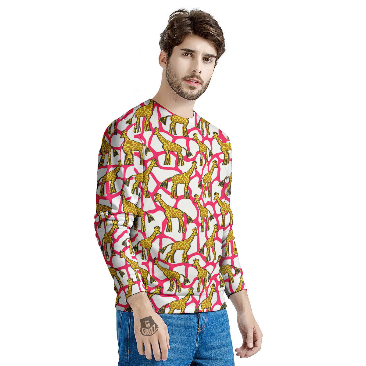 Giraffe Yellow And Pink Print Pattern Men's Sweatshirt-grizzshop