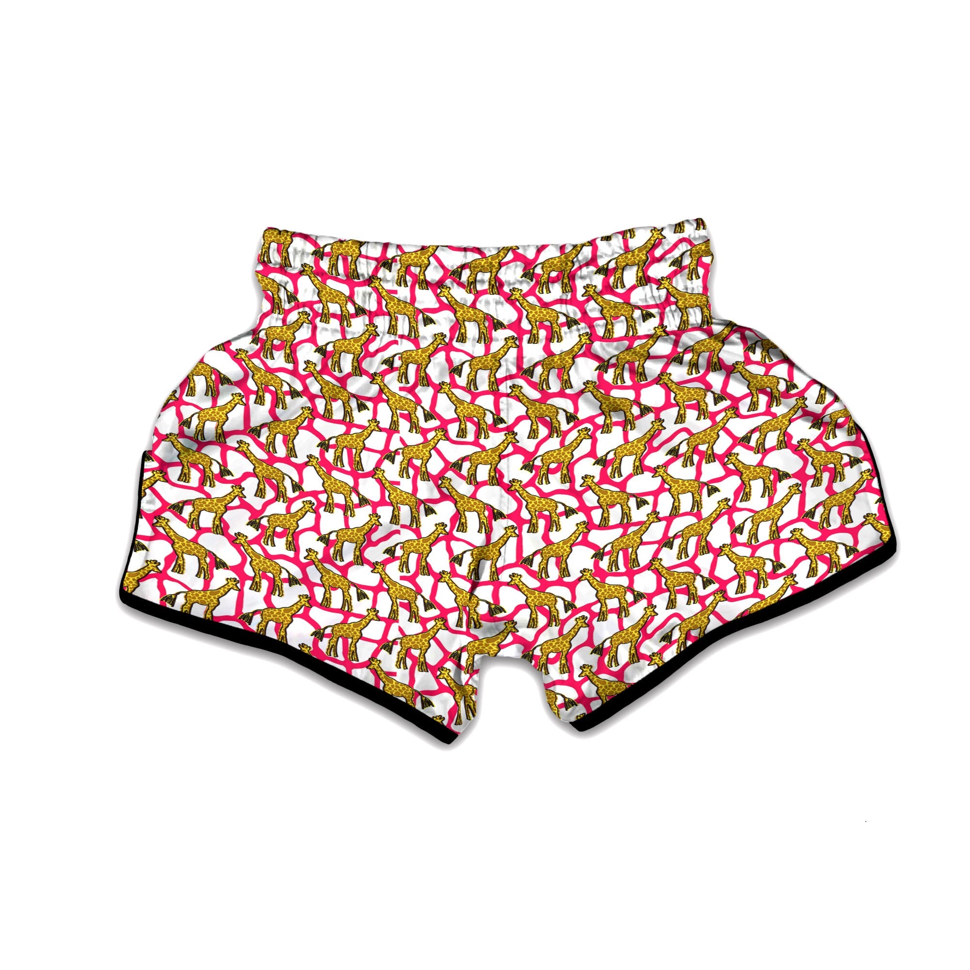 Giraffe Yellow And Pink Print Pattern Muay Thai Boxing Shorts-grizzshop